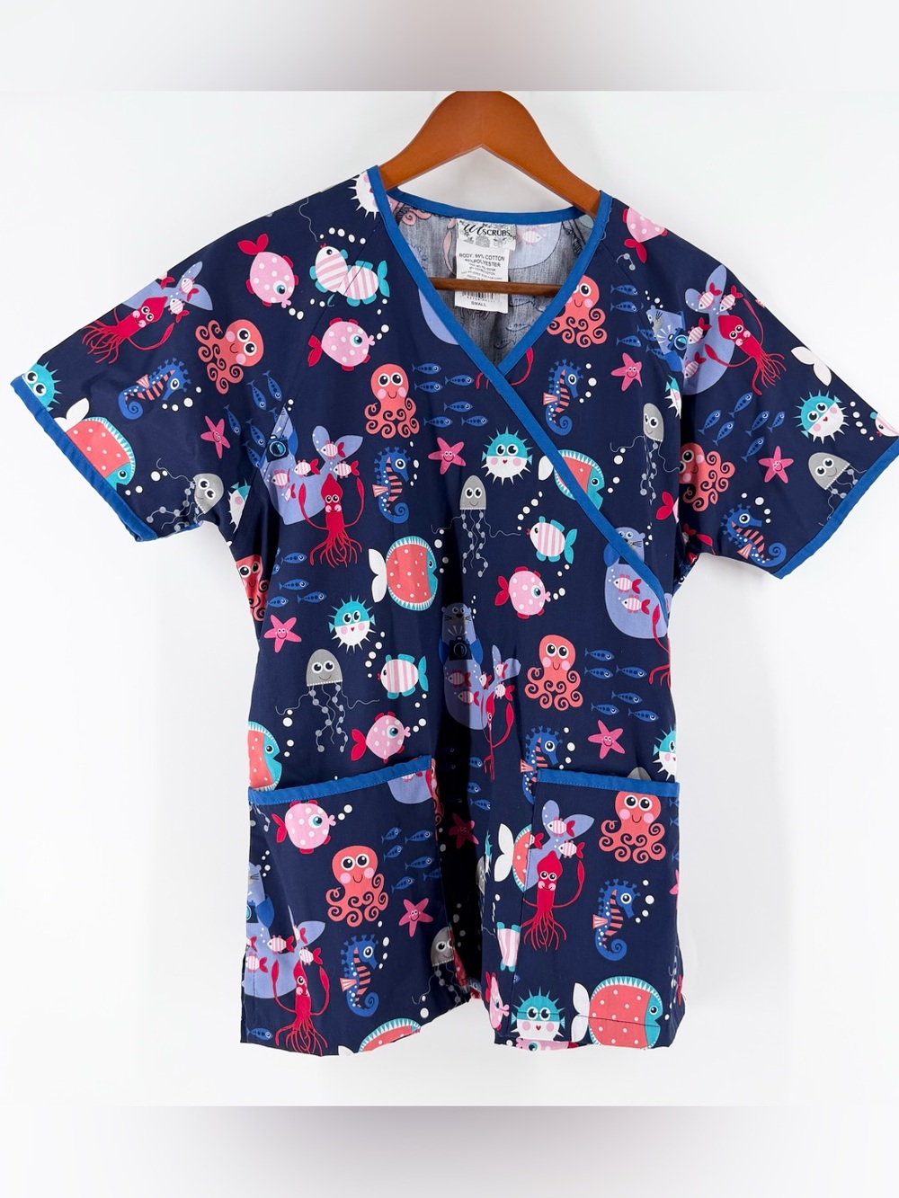 UA Scrubs Sea Paparazzi Dove Mock Wrap Scrub Top Small WT668DSE Ocean Life Vet